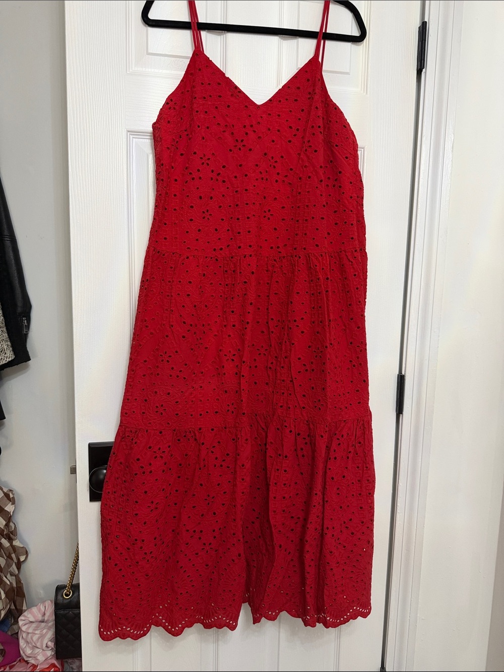 H&M Red Eyelet Spaghetti Strap Midi Dress
